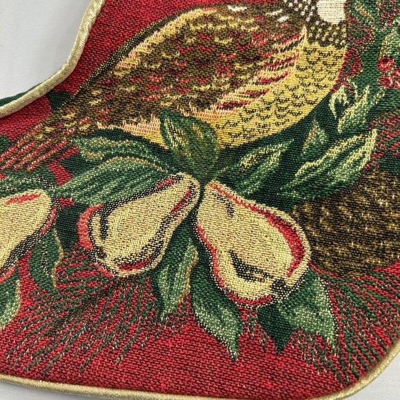 Partridge in a Pear Tree Christmas Stocking Tapestry Style Gold Tone Trim - Picture 7 of 8